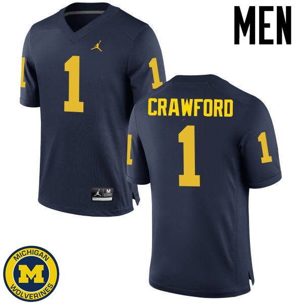 Men's Michigan Wolverines #1 Dylan Crawford Navy Embroidery Jersey